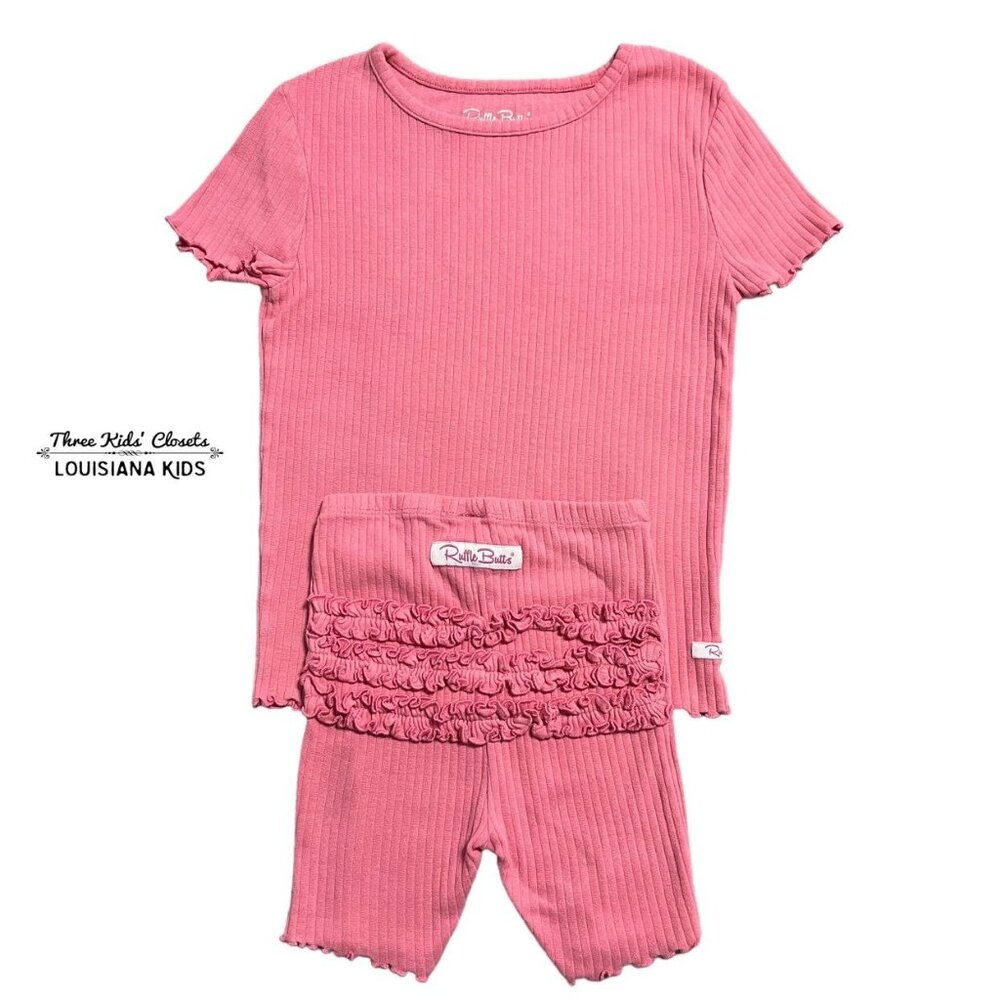 RuffleButts 7Y Pink Ribbed Ruffles Pajamas Set
